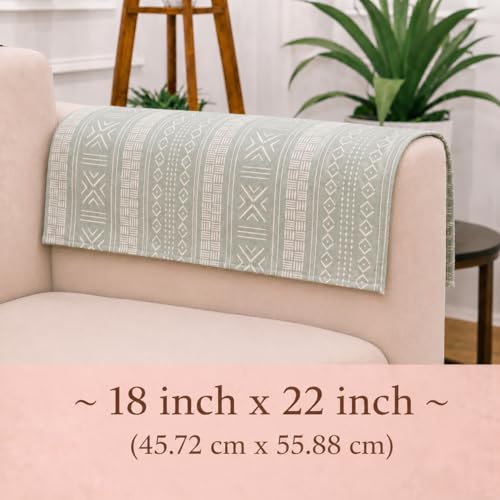 Image of STITCHNEST 'Verdant Bohemian Stories' Sofa Armrest Cover | Elegant Jacquard Fabric, Washable & Durable for Modern Living (18 x 22 Inches)