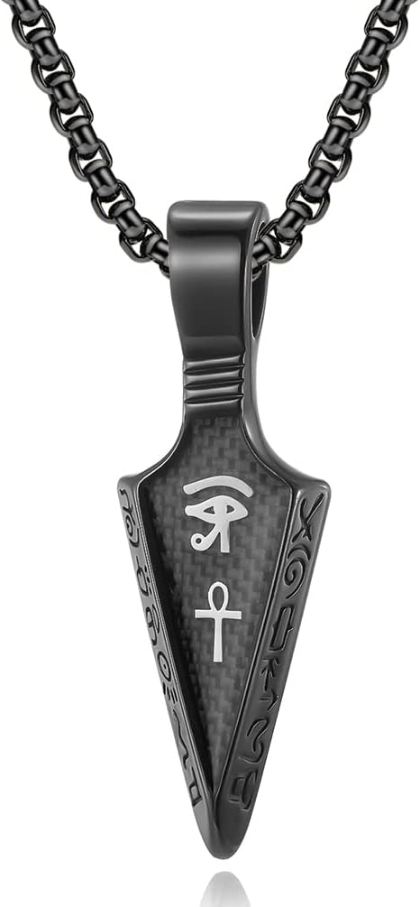 Arrow Necklace Big Arrowhead Pendant for Men Stailess Steel Silver Black Gold Spear Pendant Eye of Horus Necklace Egyptian Charm Amulet Totem Pendant 24 Inches Box Chain