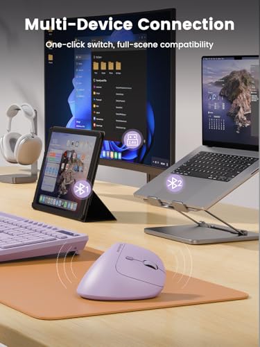 Image of SABLUTE Ergonomic Mouse, Rechargeable Wireless Vertical Mouse with 4 Adjustable DPI Options, Dual-Device Connectvity for Computer /PC /Laptop,Bluetooth Mouse for Window,Mac OS,Purple