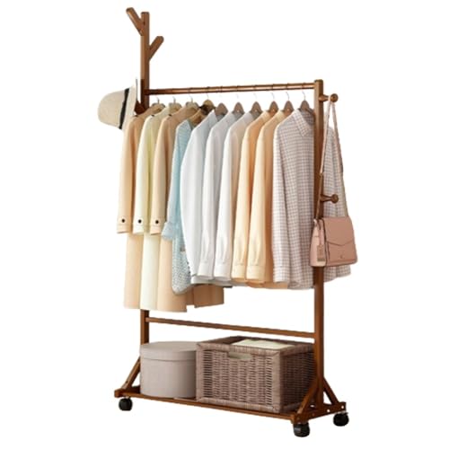 Perchero portátil de bambú con ruedas