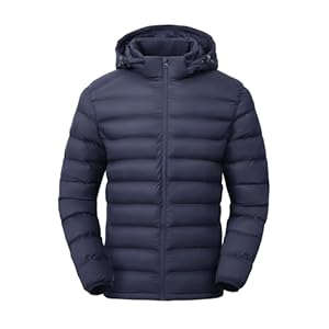 TBMPOY Men’s Lightweight Puffer Jackets Detachable Hood Water-Resistant Casual Winter Coat Hooded Insulated for Travel Ski