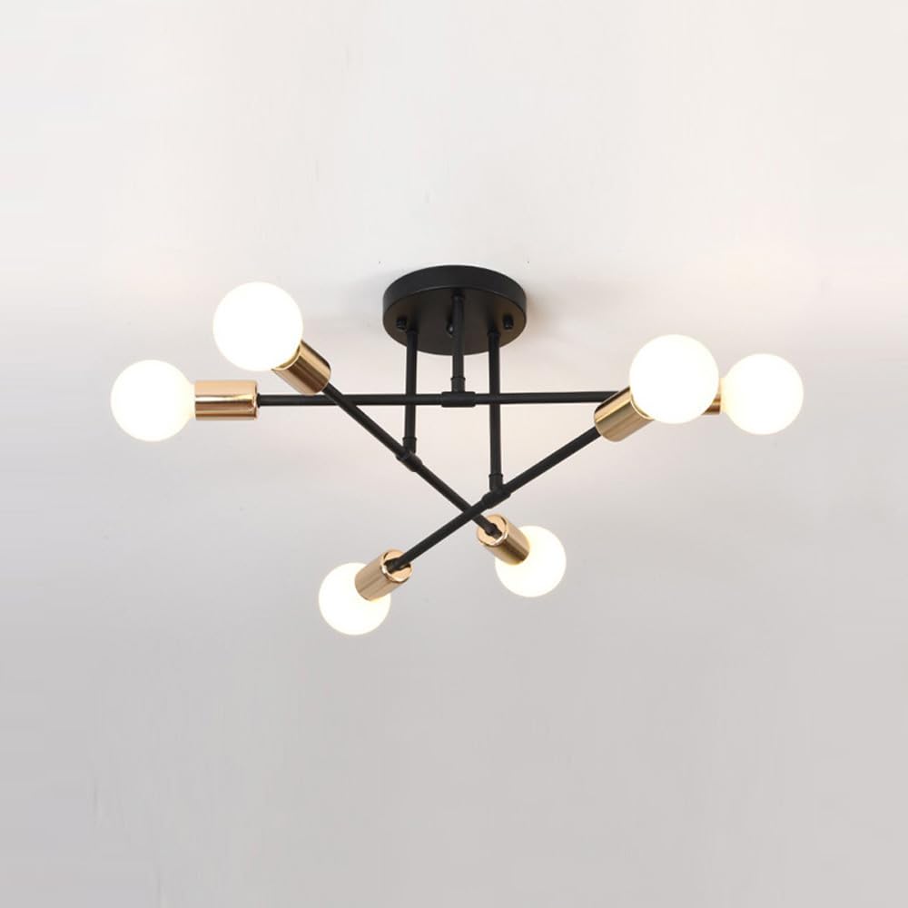 WEZXRLZNE Modern Chandelier Lighting 6 Lights Brushed Chandelier Mid Century Pendant Lighting Ceiling Light Fixture for Hallway Bar Kitchen Dining Room(Black)
