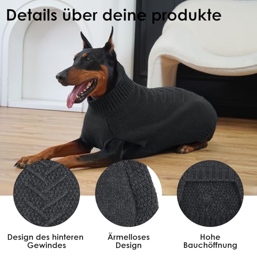 Katzinst Hundepullover Grosse Hunde, Weich Hundepullover mit Zopfstrickmuster Winter Outfit, Hunde Pullover Sehr Grosse Hund Strick, Grau, 4XL