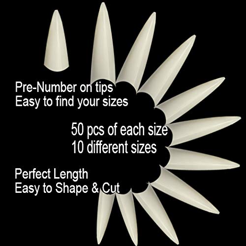Vivace Natural Extra Long Stiletto 500 Acrylic False Fake Gel Nail Tips With Clear Plastic Case For Nail Salon Nail Shop (Natural Extra Long Stiletto) #TOP2