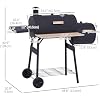 Outsunny 48" Charcoal Barrel Grill & Smoker - Portable BBQ With Wheels & Shelves