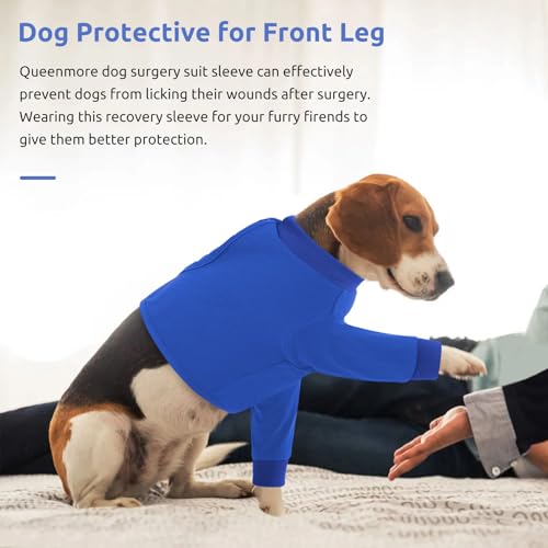 Image of Queenmore Dog Surgery Recovery Sleeve for Front Leg, Breathable Dog Recovery Sleeves After Surgery, Cozy Long Sleeve Dogs Shirt, Alternative to Cone of Shame, Blue, XL