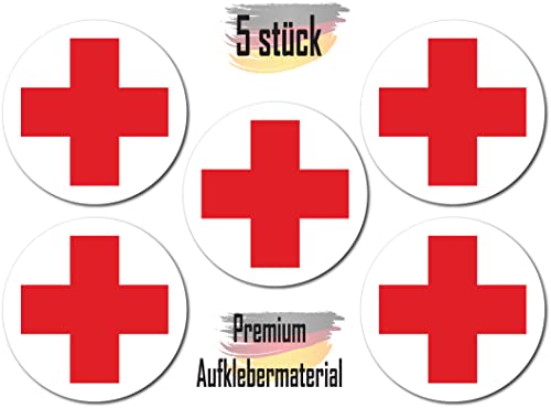 Lot de 5 Croix Rouge de Qualité Supérieure - 15 cm - Premiers Secours, Sortie d’Urgence, Marquage Sécurité Allemande
