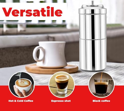 Image of Stainless Steel South Indian Filter Coffee Maker - 200ml, 2-4 Cup Capacity, Traditional Drip Brewer for Authentic Filter Kaapi - Durable, Easy to Use & Clean