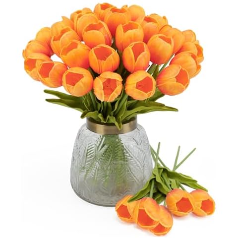 LUWENER 15Pcs Real Touch Fake Tulips Cover