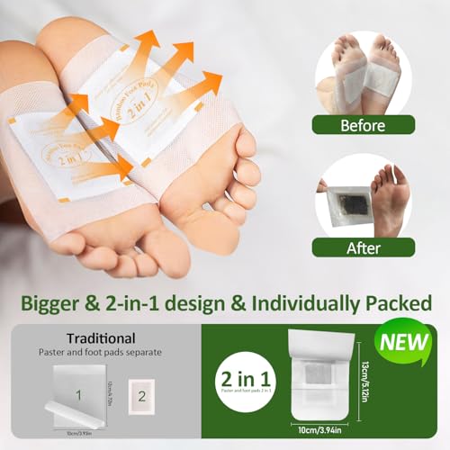 Image of Green Tea Bamboo Vinegar Foot Pads with Ginger, 2 in 1 Design Premium Herbal Foot Care Patches. Use During Sleep. for Tired Feet, Stress & Fatigue Relief, for Better Sleep, Feel Better, 30 Count