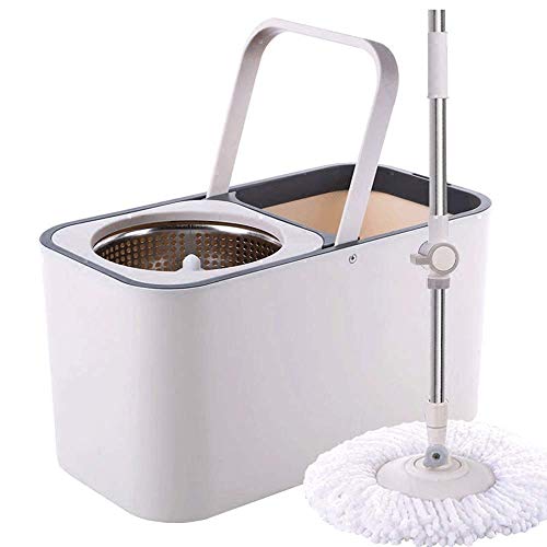 Universal-Schwenkbodenwischer, 360deg; Eimer, Mikrofaser Rotating Kopf, Handdruck-Automatische Reinigung, Edelstahl Rod (Reis Farbe)