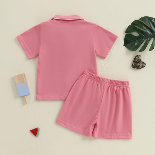 Balaflyie Toddler Baby Pajama Set Boy Girl Button Down Sleepwear Short Sleeve Shirt&Shorts Cotton Jammies Kids Lounge Sets (Magenta,9 Months)
