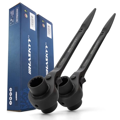 HASKYY 2x Gerüstbauratsche 17/19 mm Ratschenschlüssel Gerüstbauknarre Doppelsteckschlüssel Gerüstratsche Rechts/Links Umschaltbar