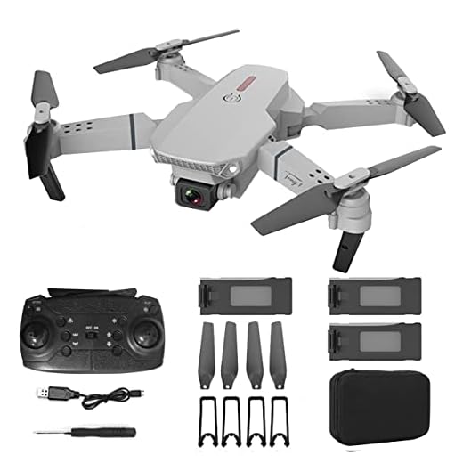 E88 Pro Drone 4K Com Câmera de Alta Definição Wifi Fpv Dobrável Drone 2.4G 6 Eixos Rc Quadcopter Altitude Hold (cinza, câmera dupla, 3 * baterias）