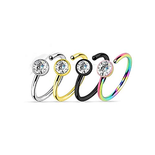 BodyJewelryOnline Nose Piercing Hoop with Jewel 4 Pack 20g