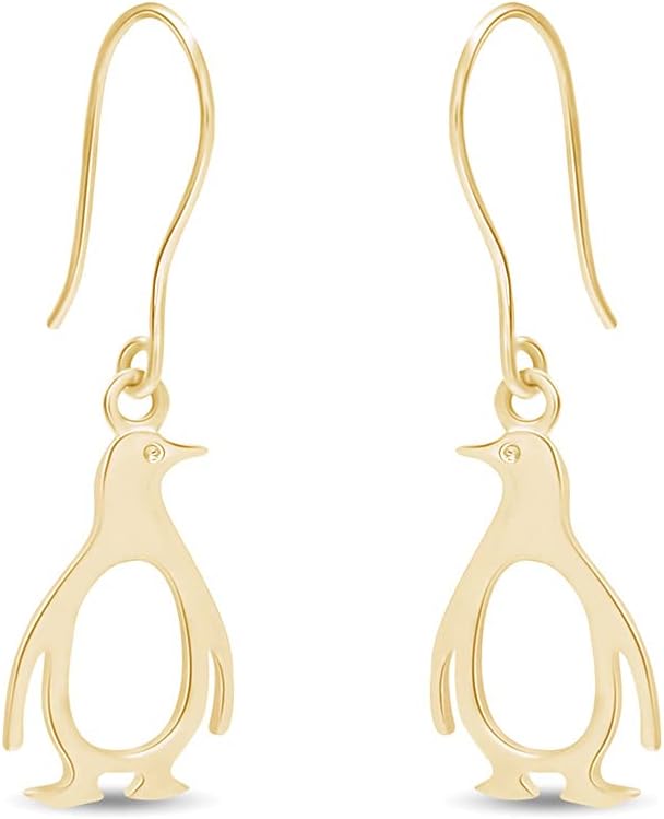 Penguin Earrings for Women – 14K Gold Over Sterling Silver Cute Animal Jewelry, Dainty Everyday Fishhook Dangle Earrings, Adorable Gift for Her