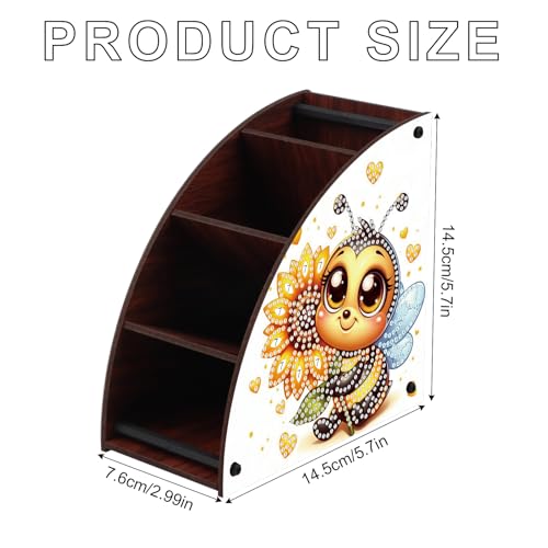 Image of Bee and Sunflower Diamond Painting Organizer - DIY Wooden Multi-Compartment Desktop Storage Box, Rustic Tabletop Craft Kit for Adults Home or Office Use