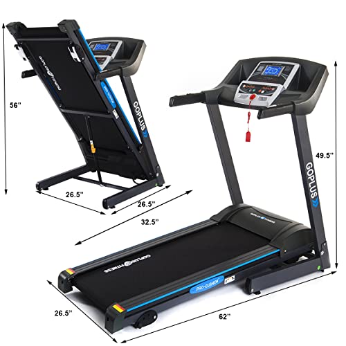 Image of Goplus 2.25HP Electric Folding Treadmill with Incline, Walking Running Jogging Fitness Machine with Blue Backlit LCD Display for Home & Gym Cardio Fitness