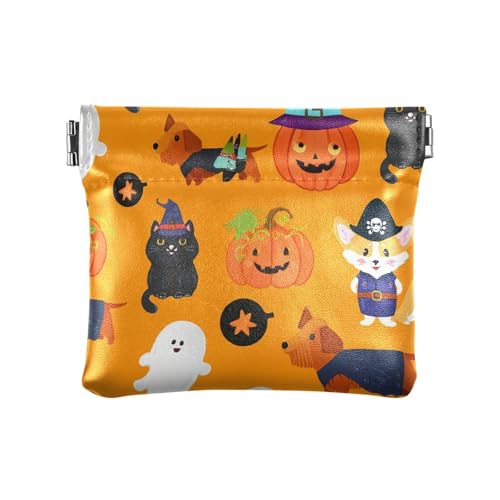 Halloween Pumpkins and Ghosts Squeeze Coin Purse, Leather Coin Purse, Mini Wallet, Compact and Portable, Unisex - Main Image