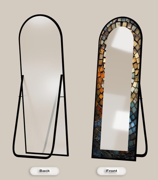 23,5’’W x 67’’H Rustic Arched Mirror – Mosaic Floor Mirror Arched Full Lenght Mirror - Arch Full Body Stained Floor Mirror with Black Frame with Gold Frame