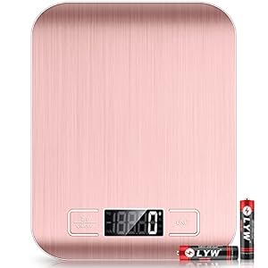 Mik-Nana Food Scale Pink, 10kg/22lb Digital Kitchen Scale Weight Grams and Oz for Baking and Cooking, 1g/0.1oz Precise Graduation, Easy Clean Stainless Steel