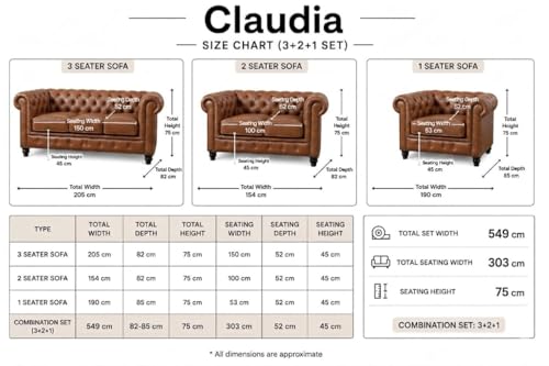 Image of Modern Classic Design Leatherette Luxury Chester Sofa Set with Button Tufted, Sofa for Living Room Home, Office Bar, Hotel, Reaturant and Lobby (Brown, 3+2+1=6 Seater Sofa)