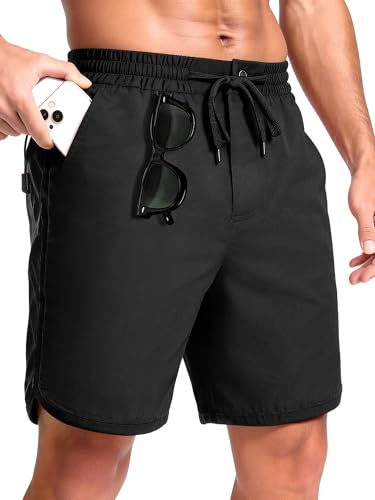 JEMLDL Men's Black Swim Trunks 7 Inch Inseam Quick Dry with Loop, Color Block Board Shorts for Vacation Beach Surf Bathing Suit, Gifts for Men M