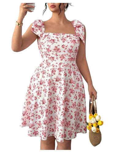 Image of Floerns Women's Plus Size Summer Knot Tie Shoulder Ruffle Straps Flounce Flowy Smocked Sundress Shorts Dress