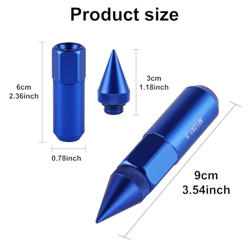 Image of SINGARO 20PCS M12X1.5 Wheel Lug Nuts, Cap Spiked Extended Tuner 60mm Aluminum Wheels Rims Lug Nuts (Blue)