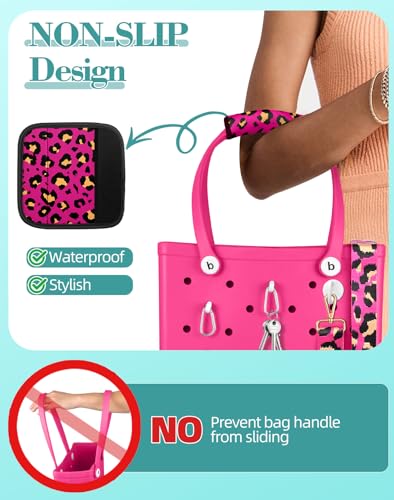 Image of Bag Strap Charms Crossbody for Bogg Bag Accessories - Shoulder Strap Neoprene Luggage Handle Wrap for Suitcase & 2 Key Holders Pink Leopard