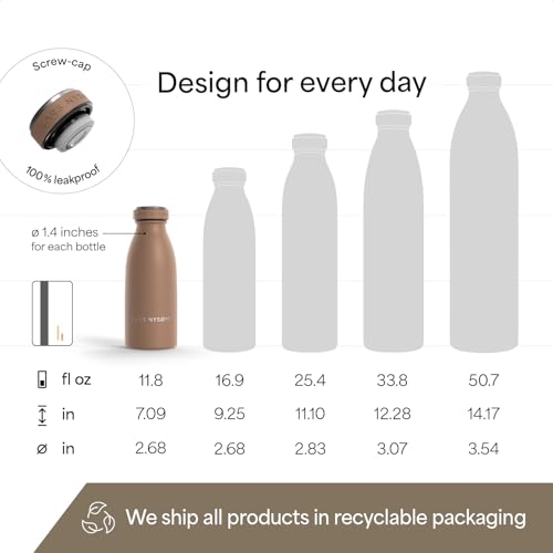 Image of LARS NYSOM Stainless Steel Insulated Water Bottle 12oz 17oz 25oz 34oz 51oz | Insulated Thermo Flask for Hot and Cold Beverages | Leakproof Drinking Bottle (Mocha Brown, 11.9oz)