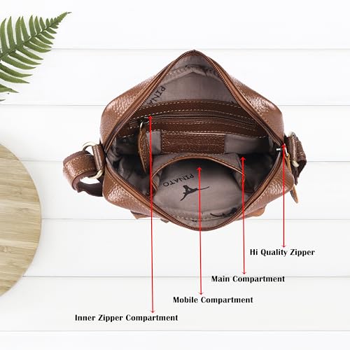 Image of Premium Genuine Leather Messenger Sling Bag for Men & Women - Multipurpose Crossbody Bag with Adjustable Strap & Multiple Pockets for Travel, Office, Work, College & Daily Use