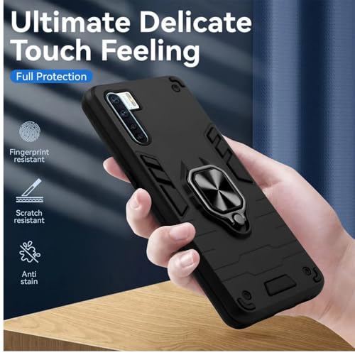 Image of JANAK RAJ Ringstand Armor Bumper Back Case Cover Compatible with Oppo F15 / A91 / Reno 3 | Tough Rugged Shockproof PC+TPU Kickstand 360 Protective Design - Black