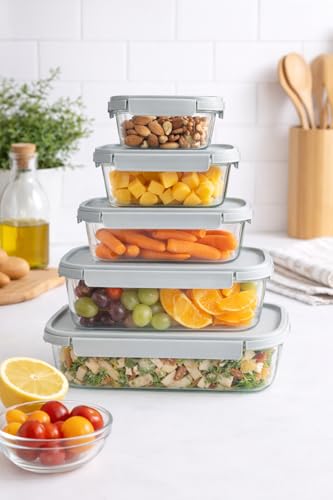 Image of LocknLock Nestopia Airtight Food Storage Container Set Combo - 230ml, 500ml, 920ml, 1600ml, 2700ml (Set of 5) with Lid, Leakproof, Stackable Design, BPA-Free Microwave Freezer Dishwasher Safe
