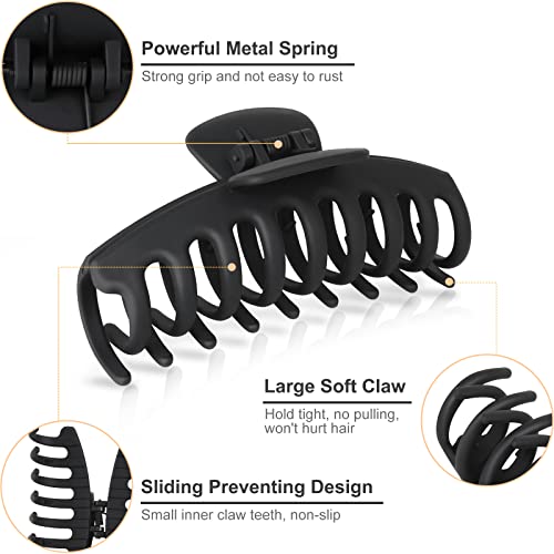 Tocess Big Hair Claw Clips For Women Large Claw Clip For Thin Thick Curly Hair 90'S Strong Hold 4.33 Inch Nonslip Black Matte Hair Clips (4 Pcs) #TOP3