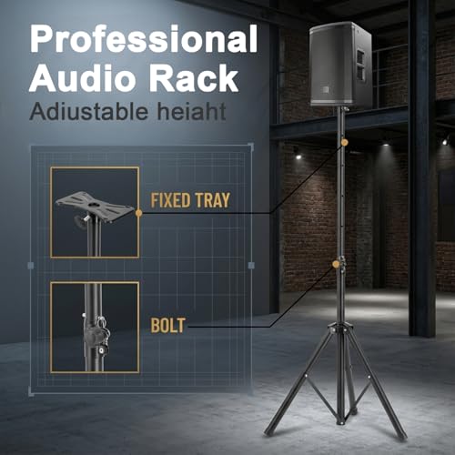 Image of HASTHIP Aluminum Tripod Speaker Stand, 90 to 180 cm Adjustable Speaker Mount Stand with Safety Lock Pin, Anti-wobbing Stable Foldable Tripod Base for DJ Live Events Home Theater Studio and Outdoor