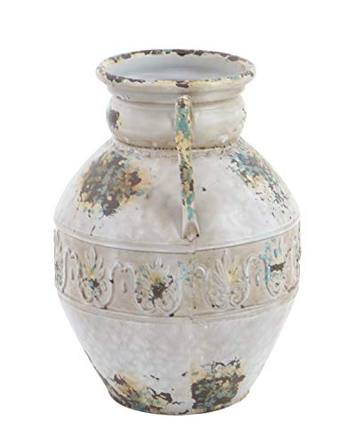 Deco-79-Metal-Decorative-Vase-Distressed-Centerpiece-Vase-Flower-Vase-for-Home-Decoration-12-x-12-x-15-White Deco 79 Metal Decorative Vase Distressed Centerpiece Vase Flower Vase for Home Decoration 12 x 12 x 15 White