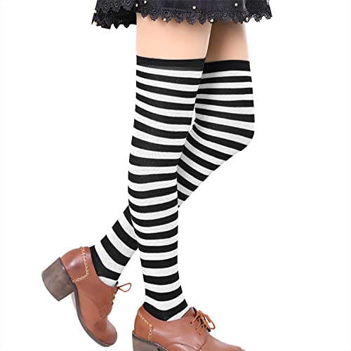 Image of Zando Womens Stripes Thigh High Socks Thigh Highs Casual Knee High Stockings