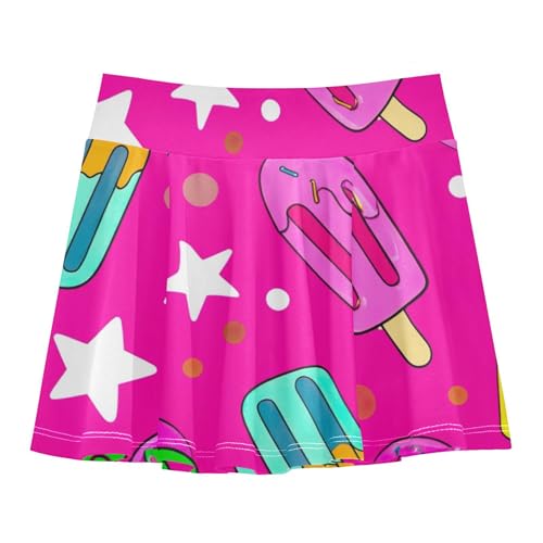 2 in 1 Girls Skorts Athletic Shorts Kids Tennis Skirts Flowy Skort Cartoon Ice Cream 4t