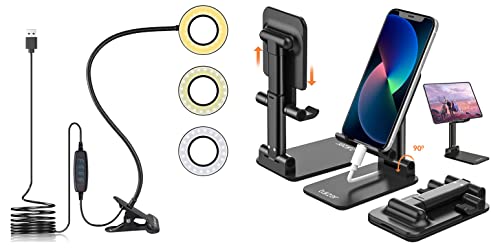 Image of Tukzer 3.5 inch LED Selfie Ring Light |Flexible Arm Desk Mount Clamp for Live Stream, Makeup & Tabletop Fully Foldable Desktop Tablet Mobile Stand Holder with Angle & Height Adjustable