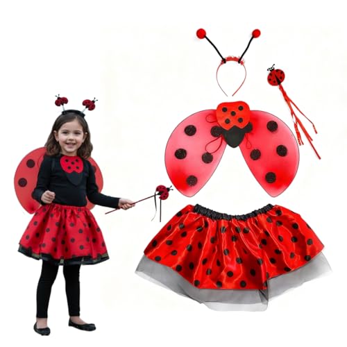 ZORVYN 1 Set Disfraz Infantil de Mariquita para Niñas para Halloween, Carnaval, Fiesta de Cumpleaños (Mariquita)