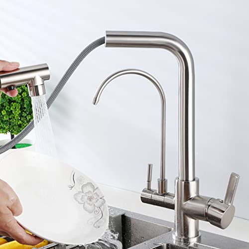 Grifo de cocina de 3 vías de latón cepillado premium con ducha extensible multifunción 2