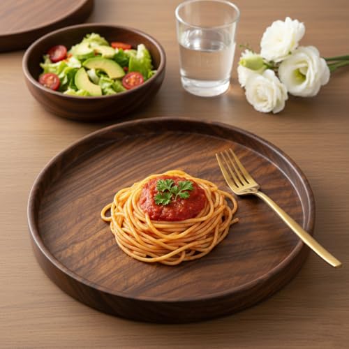 Image of Sheesham Wood Serving Plate, Wooden thali, 25.4 cm Round, Natural Brown, Chemical-Free