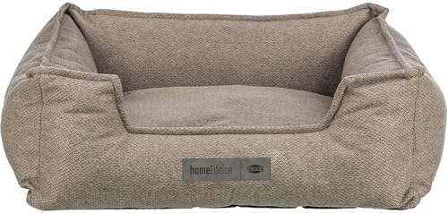 TRIXIE Hundebett Gano 80 x 65 cm in Taupe – eckiges Kuschelbett mit weichem Textilbezug, Hundekorb für mittelgroße Hunde, fest integriertes Kissen, Rutschfester Boden - weich & waschbar – 37741