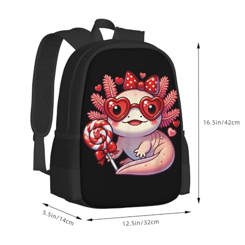 Lollipop Bow Axolotls Backpack Large Capacity Backpacks Leisure Travel Daypack 12.5X5.5X16.5 inch2