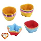 Wiederverwendbare Backförmchen, Silikon-Muffin-, Cupcake-Formen, antihaftbeschichtet, Mini-Backformen, bunte Formen, 3 Formen, 24 Stück, für selbstgemachte Backen, Brot, Muffins, Kuchen, Desserts