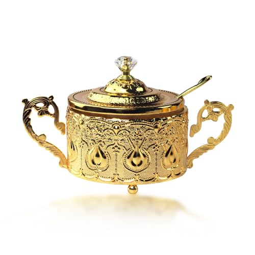 Flylin Sugar Bowl Turkish Sugar Bowl with Lid & Spoon for Candy Cookie, 6