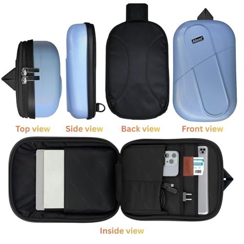 Image of Tukzer ABS Hard Shell Sling Bag Aliens Series 180Open Crossbody Side Shoulder Bag for Mens, Women, Office,Travel,Everyday Mini Backpack for iPad,Tablet,Smartphone,Charger,Headphone,HDD,Camera(01-BLU)