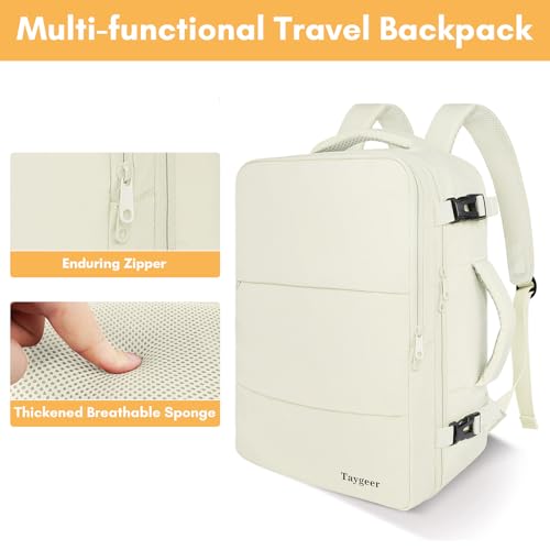 Taygeer Large Travel Backpack, 17 inch Laptop Backpack for Women, Airline Approved Personal Item Mochila, 40l Lightweight Luggage Carryon Work Bag for friend and Ladies Business Travel Hiking, Beige by Taygeer - Used condition - Image 8