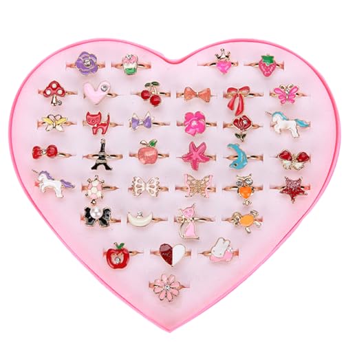 TOYANDONA Lot De 36 Bagues Enfant Réglables Bijoux Fantaisie Pour Filles Coffret Cadeau Anniversaire Fête Accessoires De Déguisement Colorés